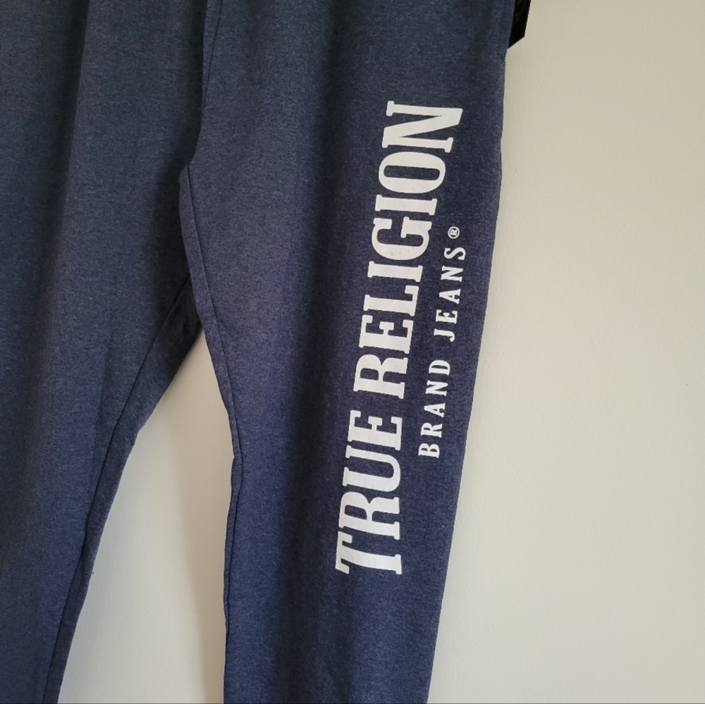 True Religion Loungewear White Logo Print Thick Fleece Sweat Jogger Pants L NWT - Picture 3 of 4